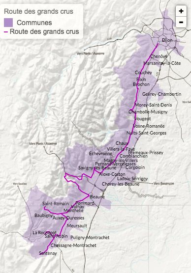 carte route des grands crus